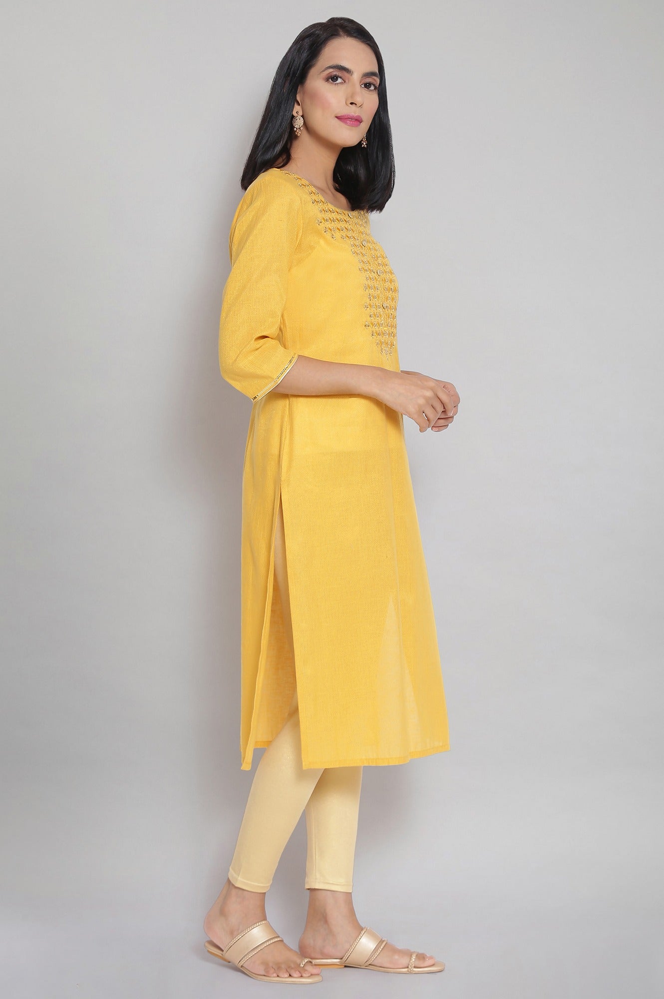 Yellow Zari Embroidered kurta