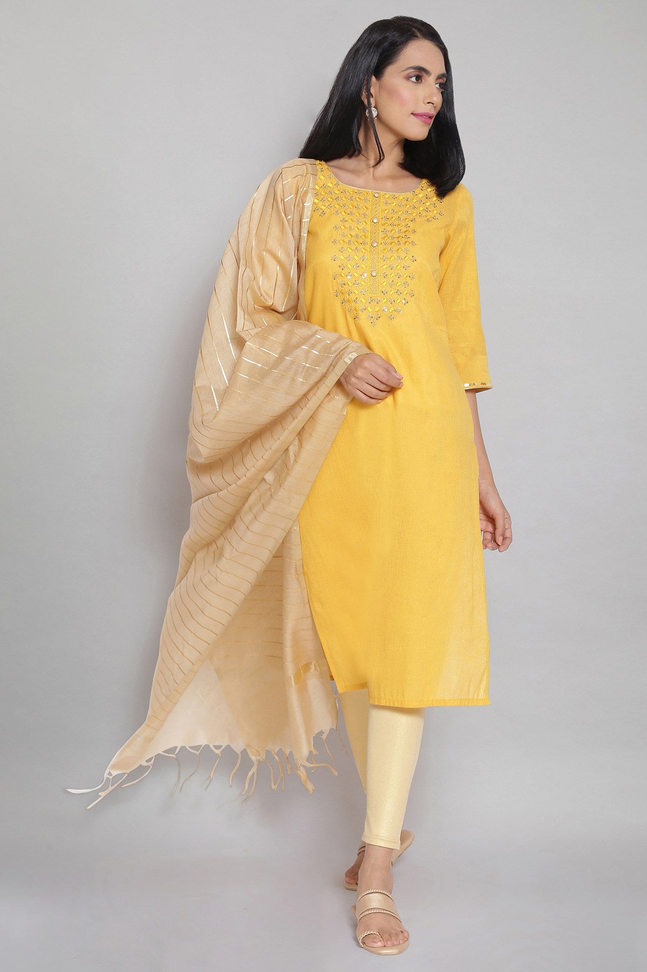 Yellow Zari Embroidered kurta