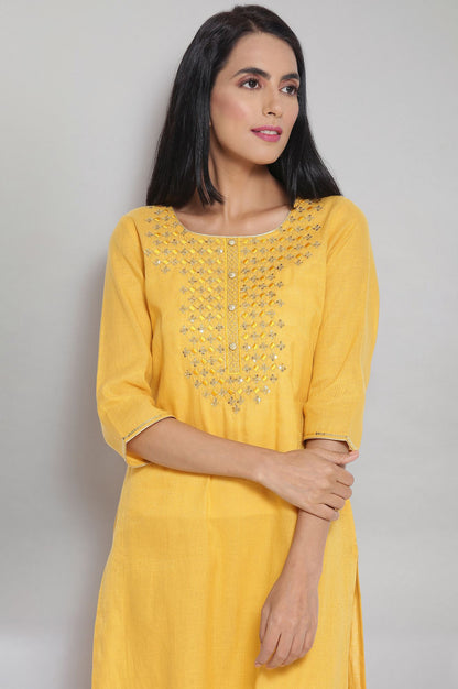 Yellow Zari Embroidered kurta