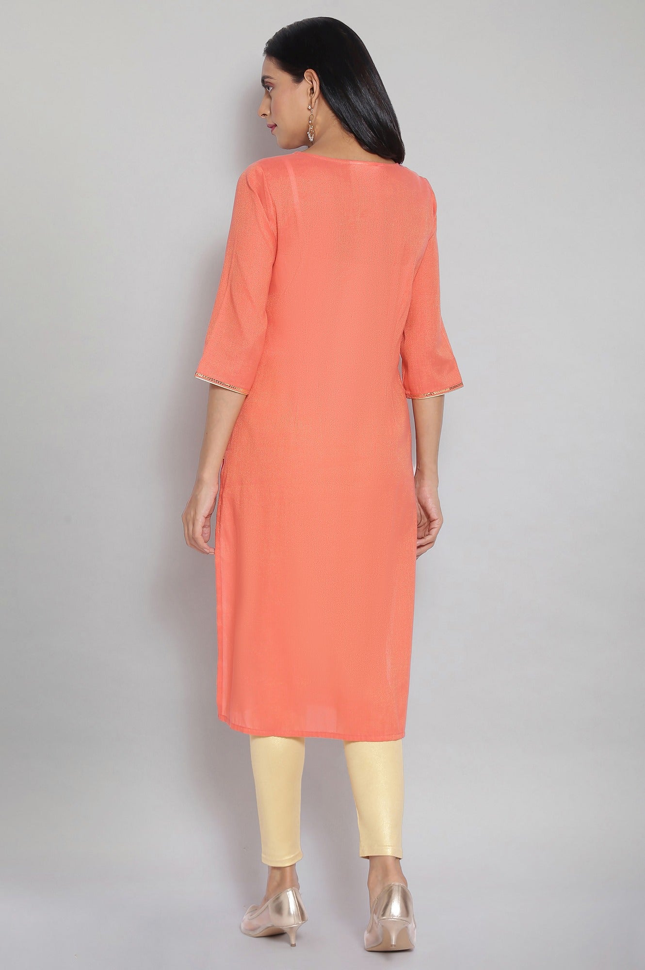 Peach Zari Embroidered kurta