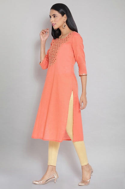 Peach Zari Embroidered kurta