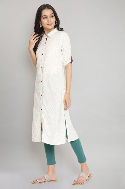 Off-White Shirt Collar Printed kurta