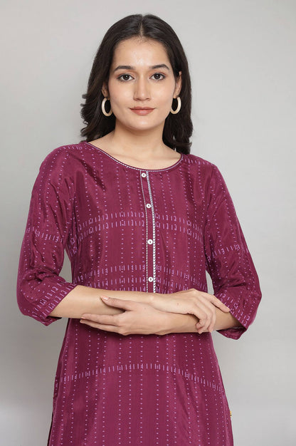 Wine Round Neck Printed Straight kurta