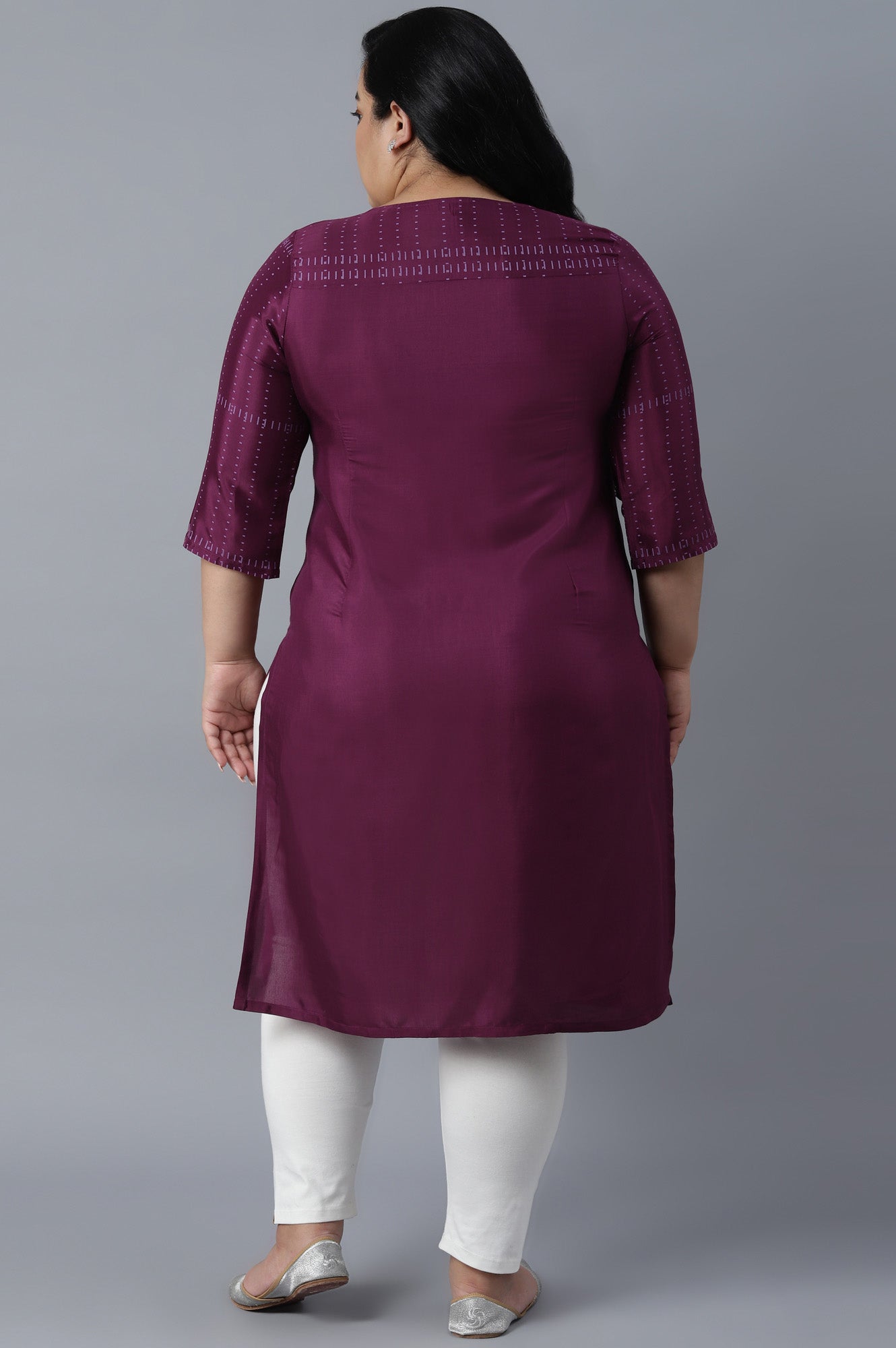 Wine Round Neck Printed Straight kurta