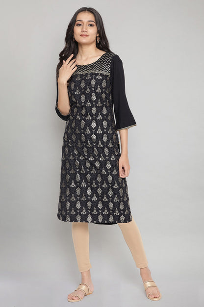 Black Glitter Print Straight kurta