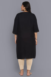 Black Glitter Print Straight kurta