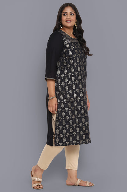 Black Glitter Print Straight kurta