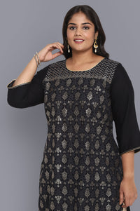 Black Glitter Print Straight kurta