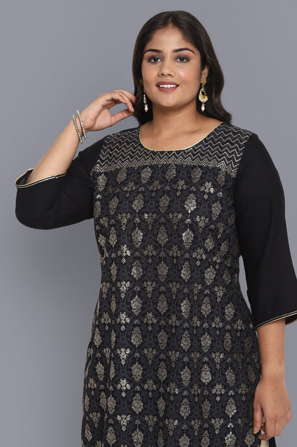 Black Glitter Print Straight kurta