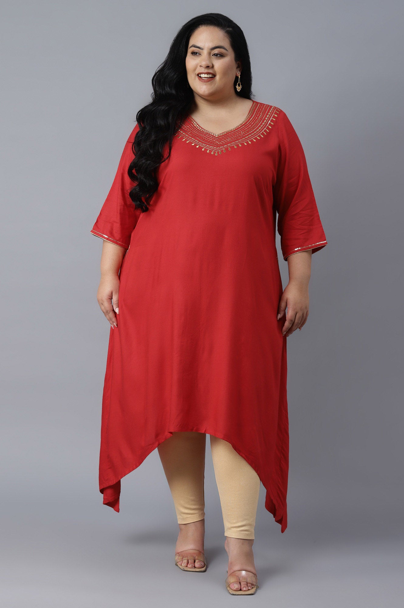 Red Assymetric A-line kurta