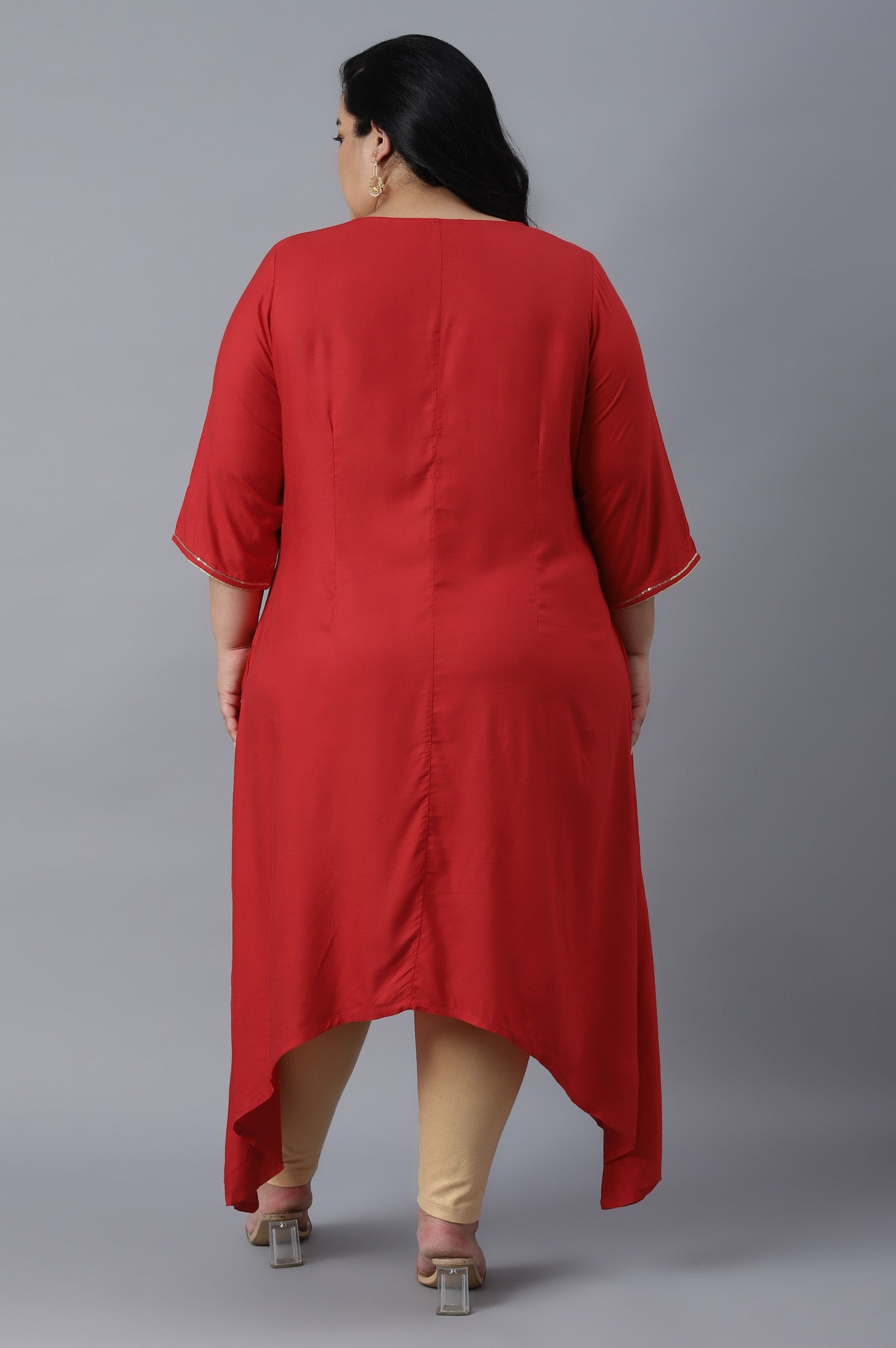 Red Assymetric A-line kurta