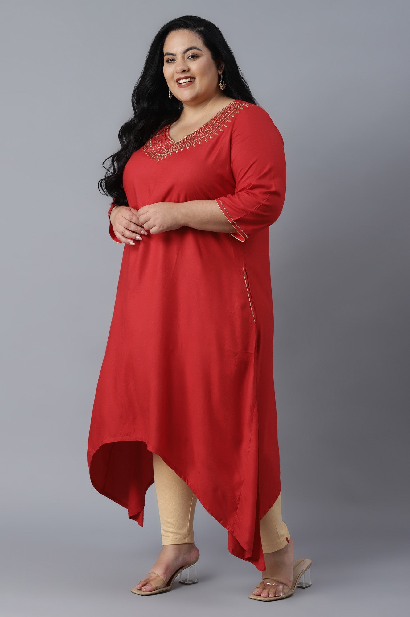 Red Assymetric A-line kurta