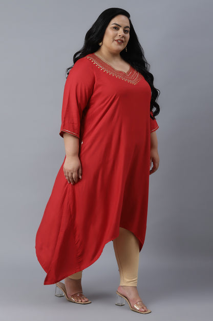 Red Assymetric A-line kurta