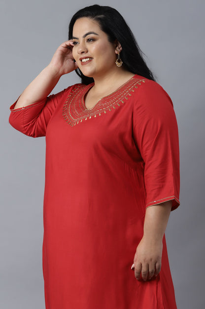 Red Assymetric A-line kurta