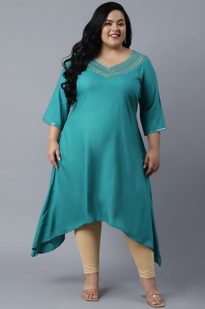 Teal Blue Assymetric A-line kurta