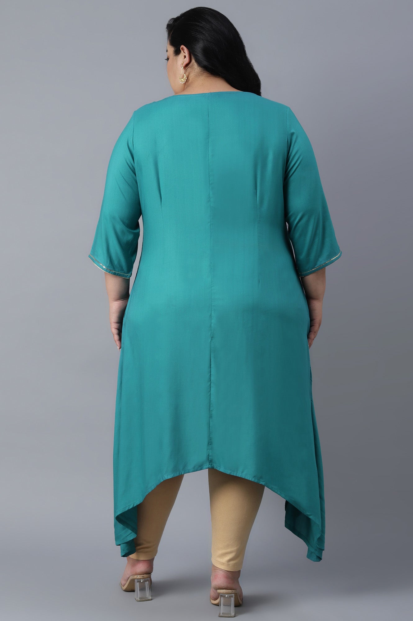 Teal Blue Assymetric A-line kurta