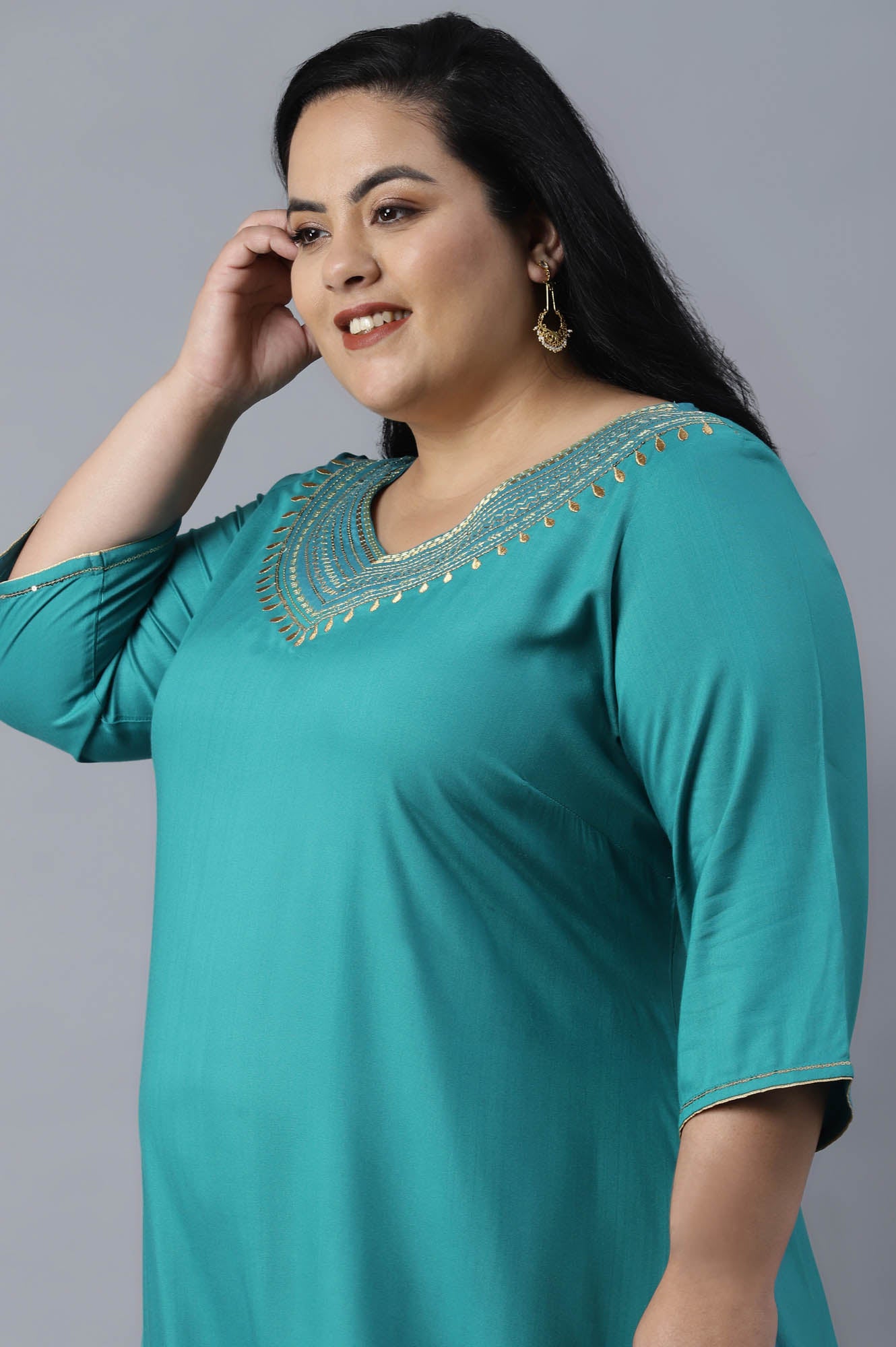 Teal Blue Assymetric A-line kurta