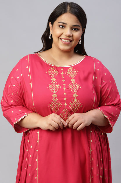 Pink Floral Printed Ethnic kurta With Zari Embroidery