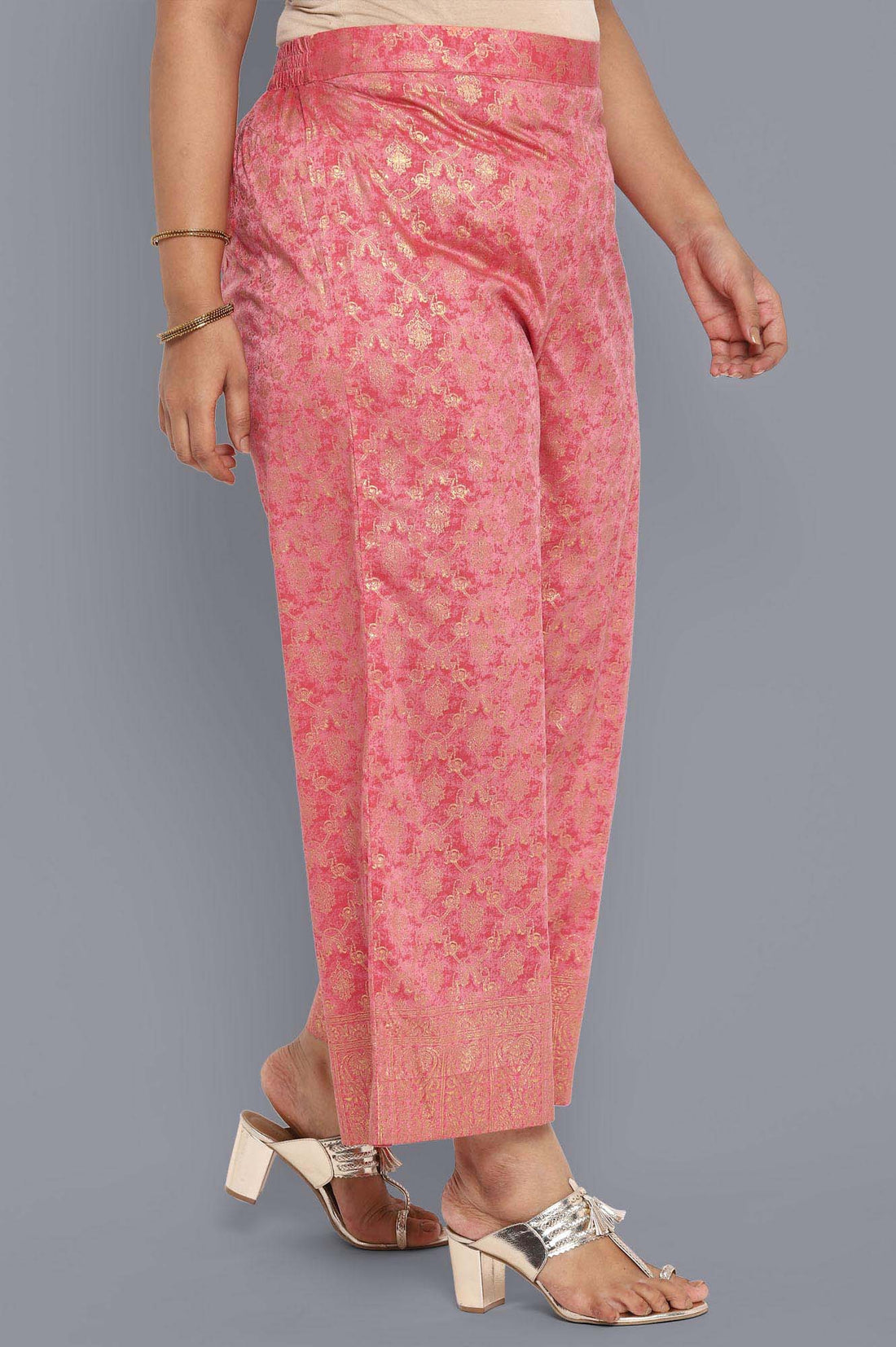 Pink Foil Sequins Shantung A-Line Kurta and Palazzo Set