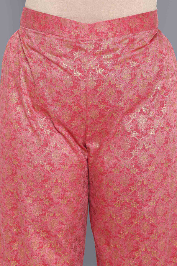 Pink Foil Sequins Shantung A-Line Kurta and Palazzo Set
