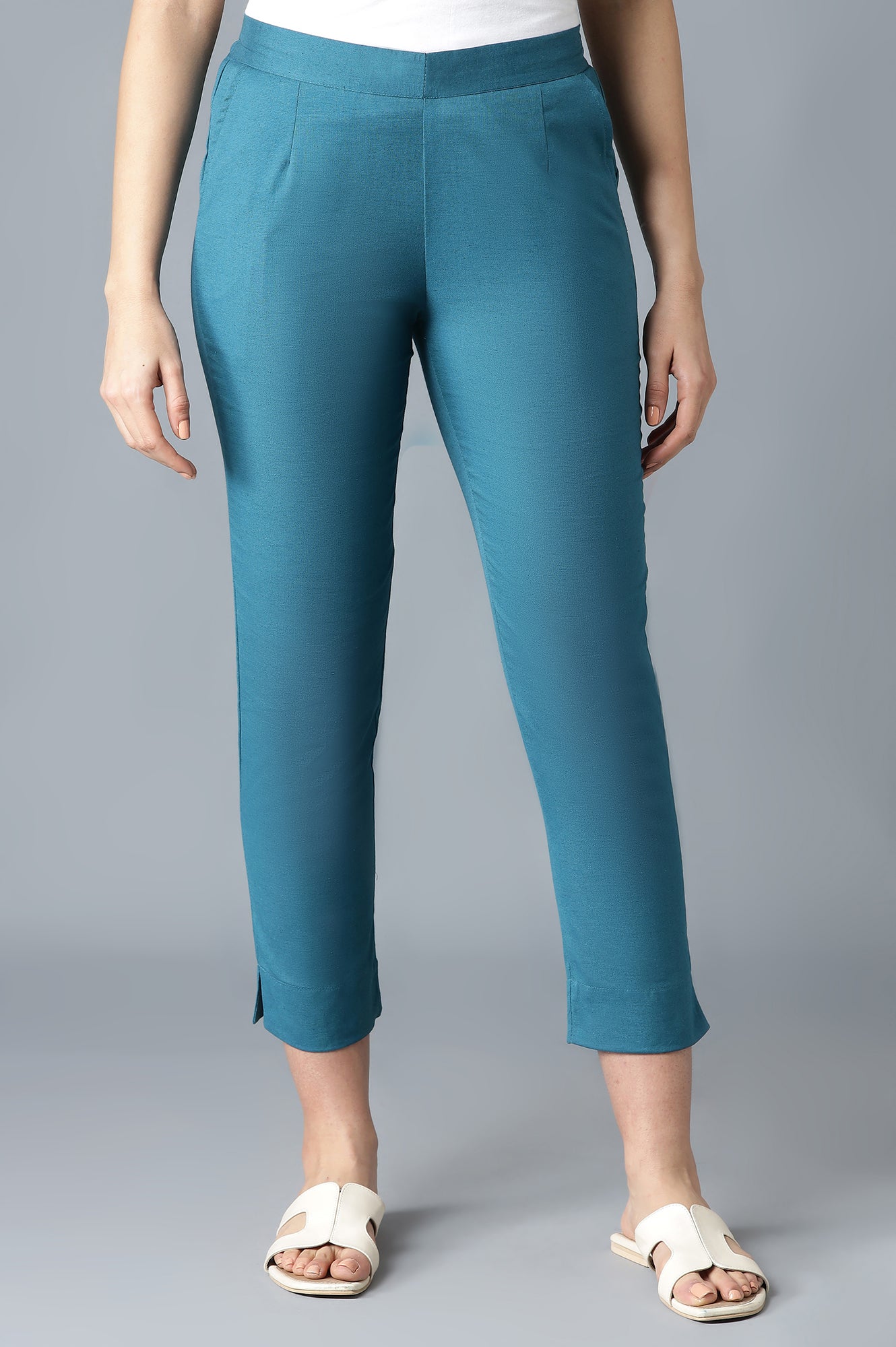 Blue Solid Trousers