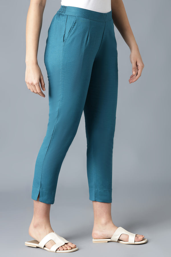 Blue Solid Trousers