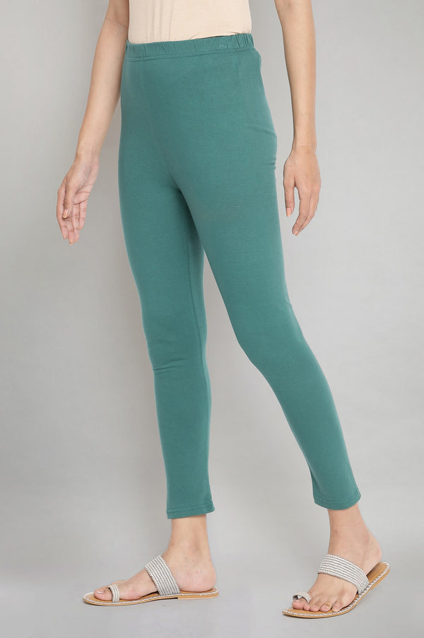 Green Floral Printed Rayon Straight Kurta and Tights Set