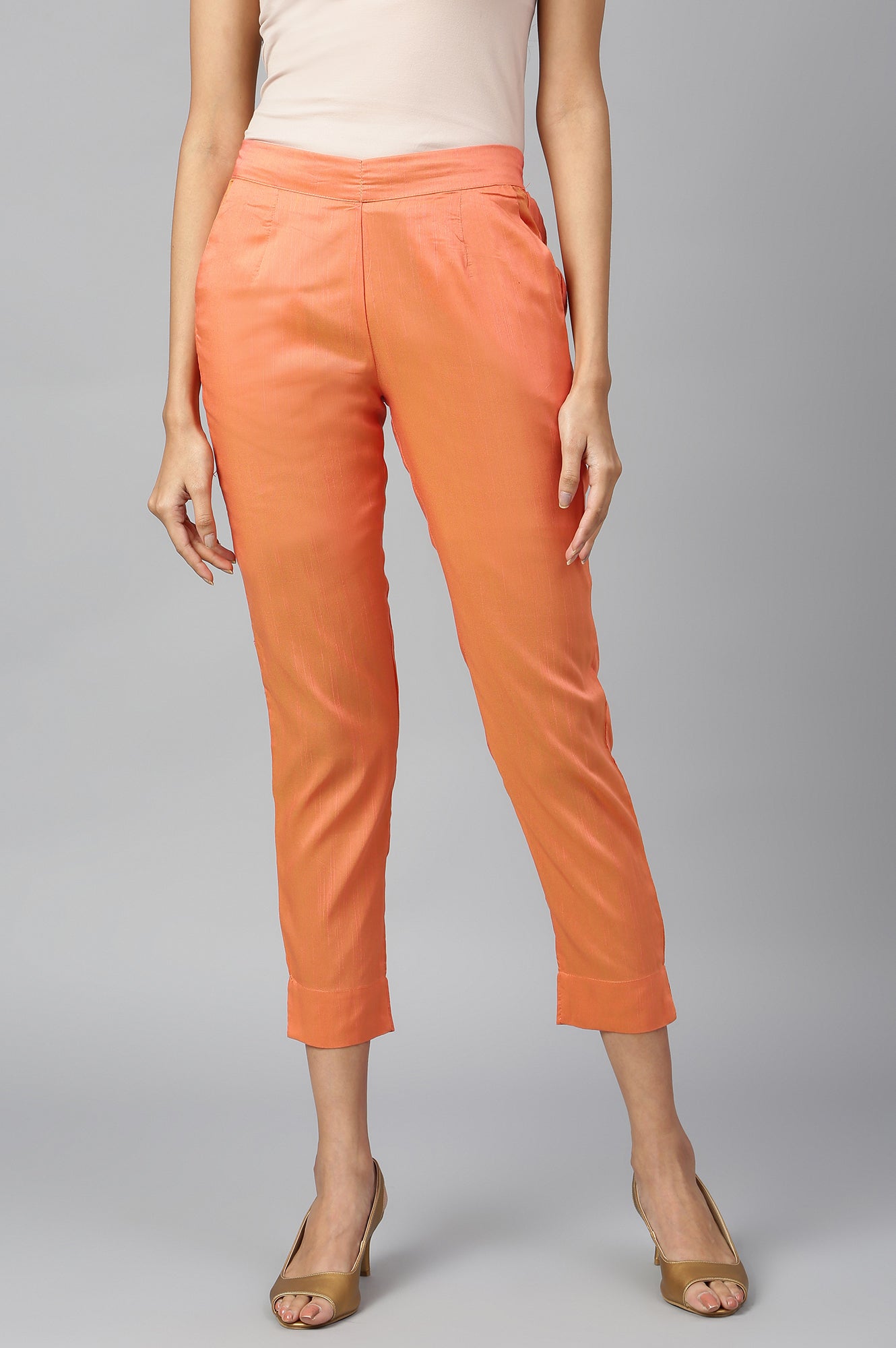 Orange Solid Trousers