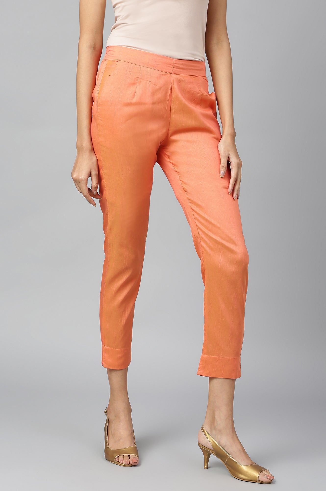 Orange Solid Trousers