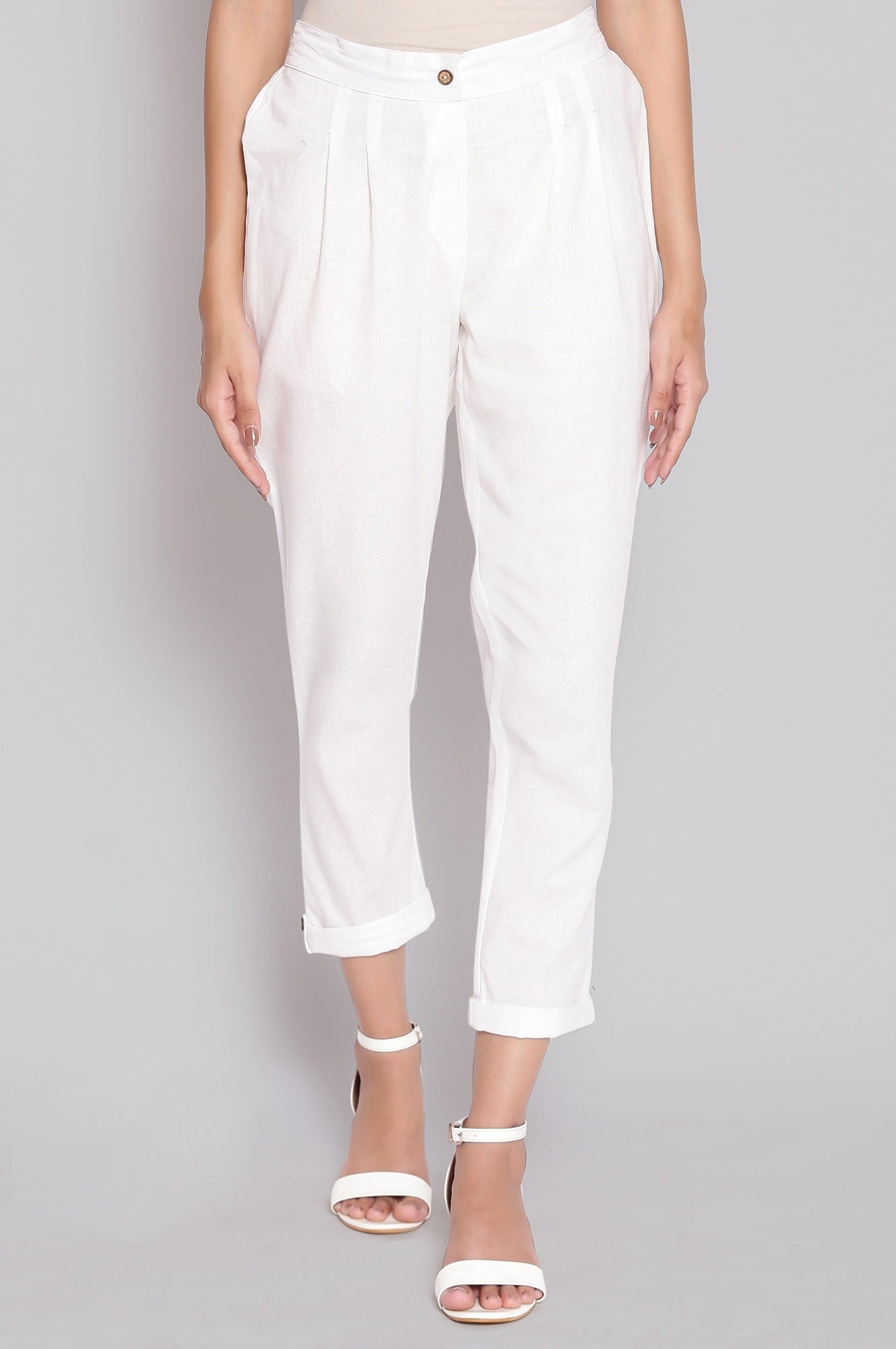 White Solid Trousers