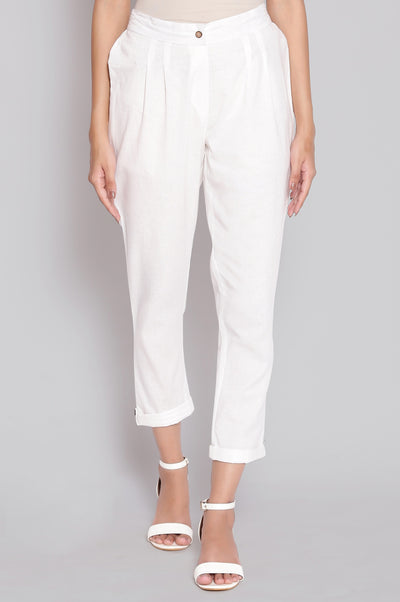 White Solid Trousers