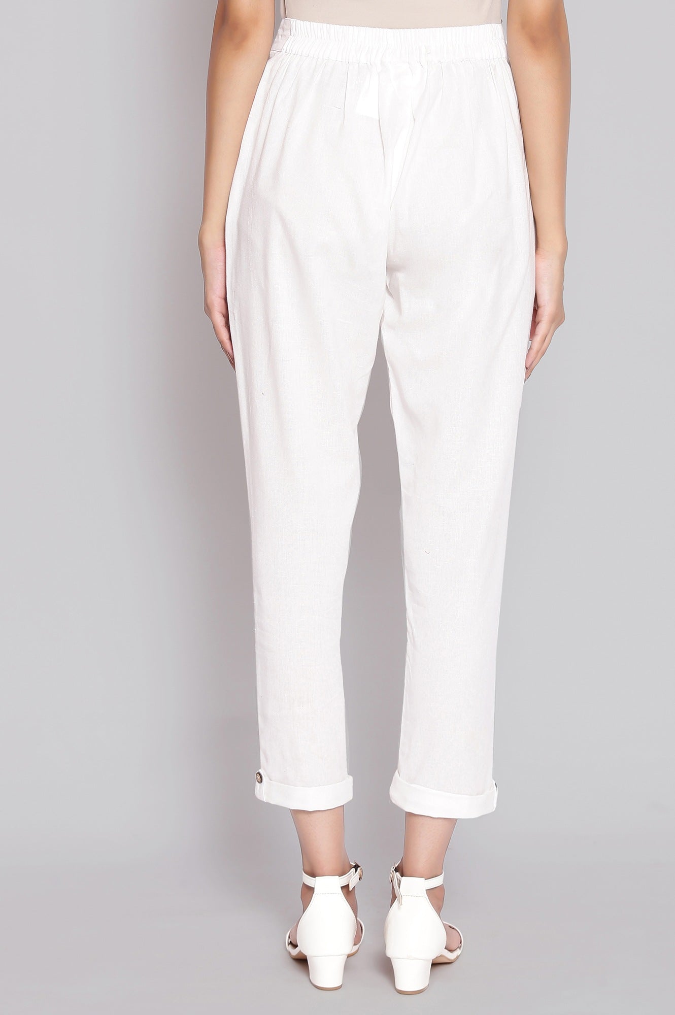 White Solid Trousers