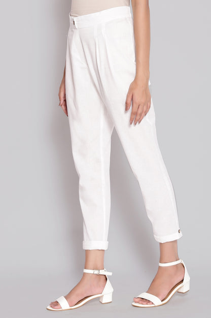 White Solid Trousers