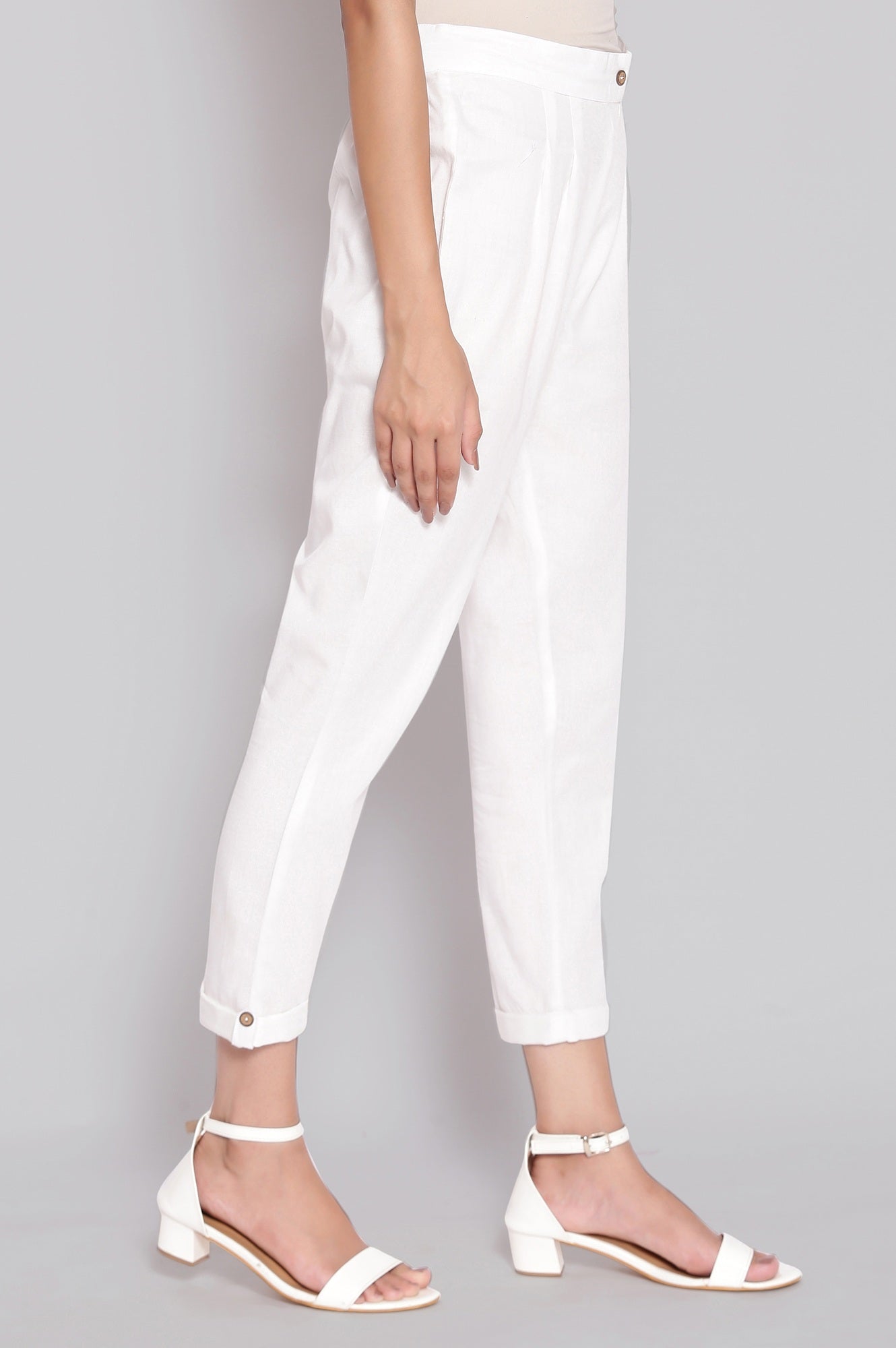 White Solid Trousers