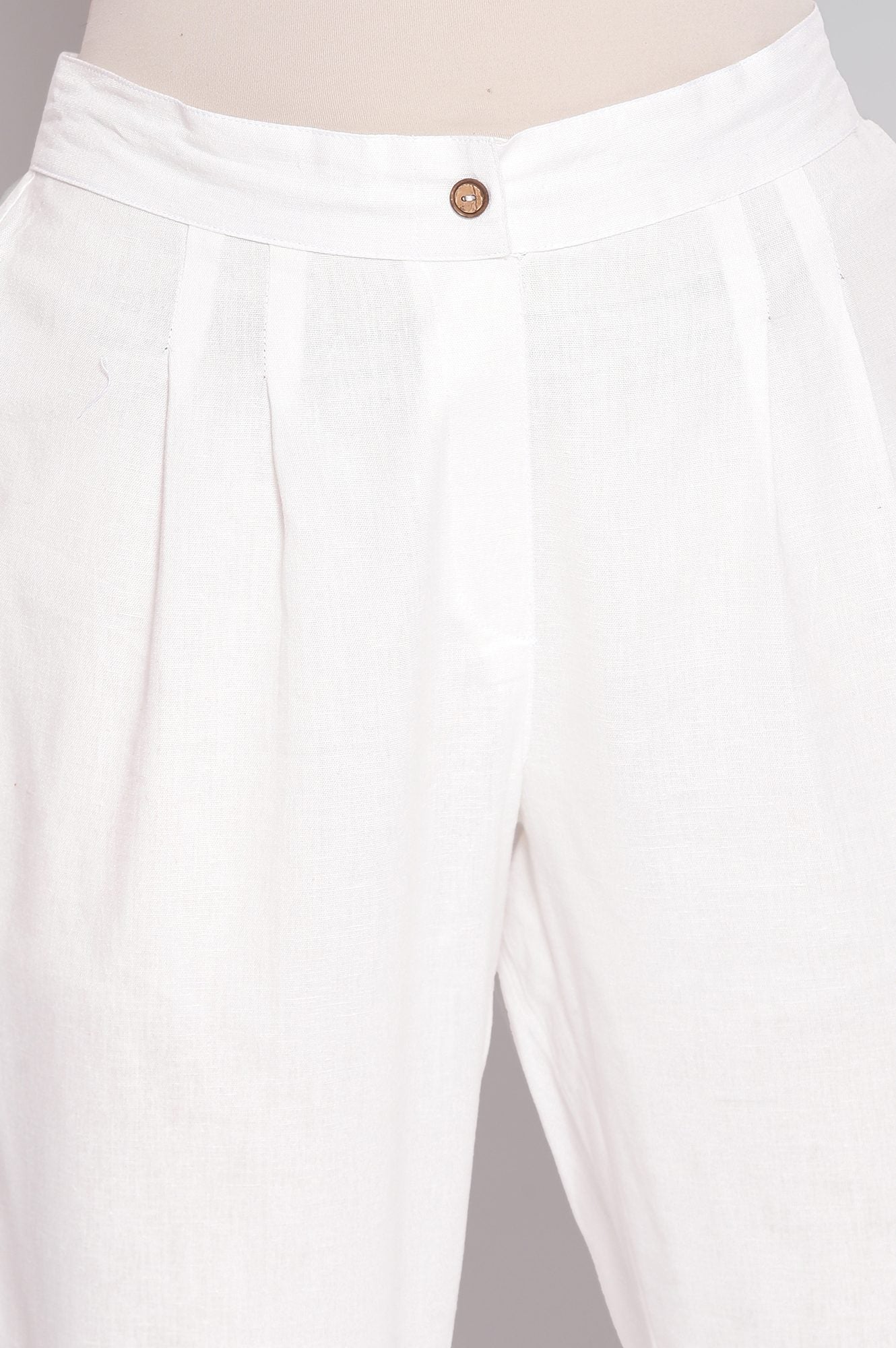White Pure Cotton A-Line Kurta and Trouser Set