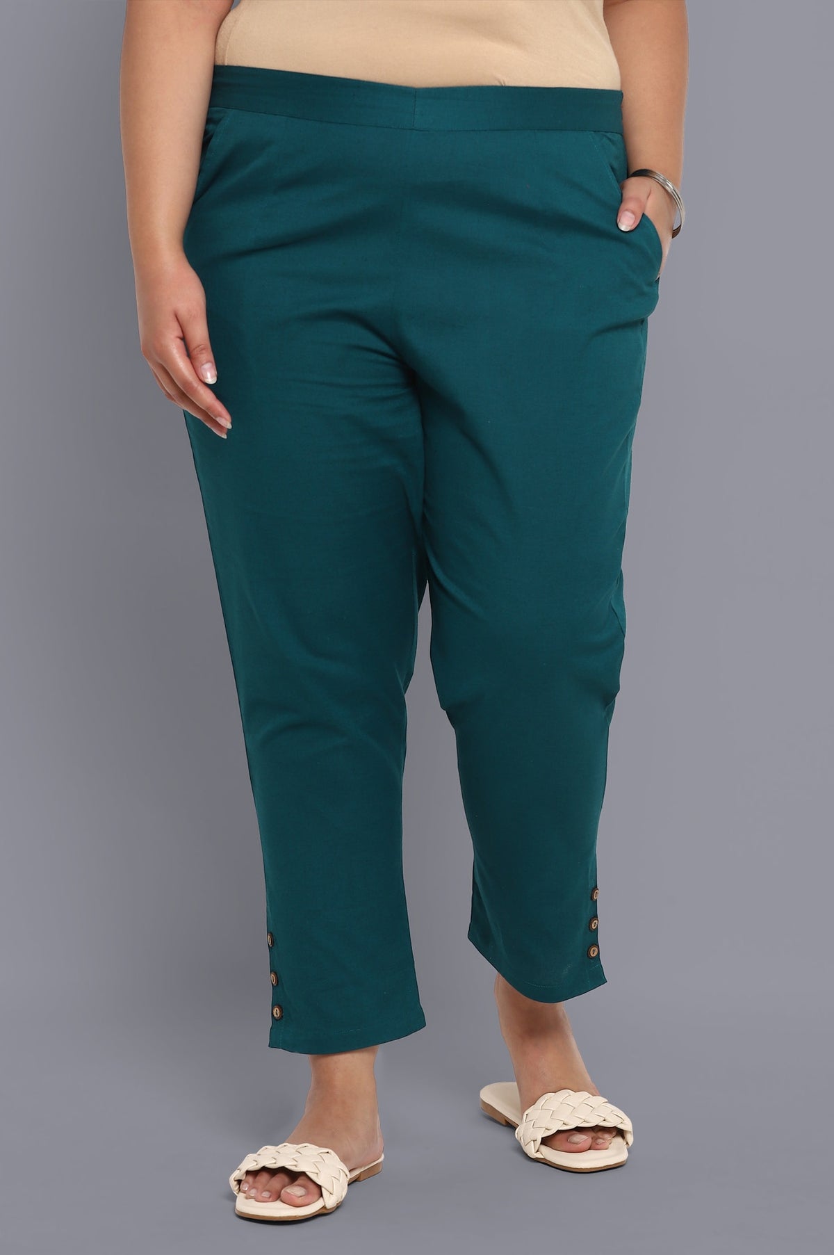 Deep Teal Solid Trousers - XS