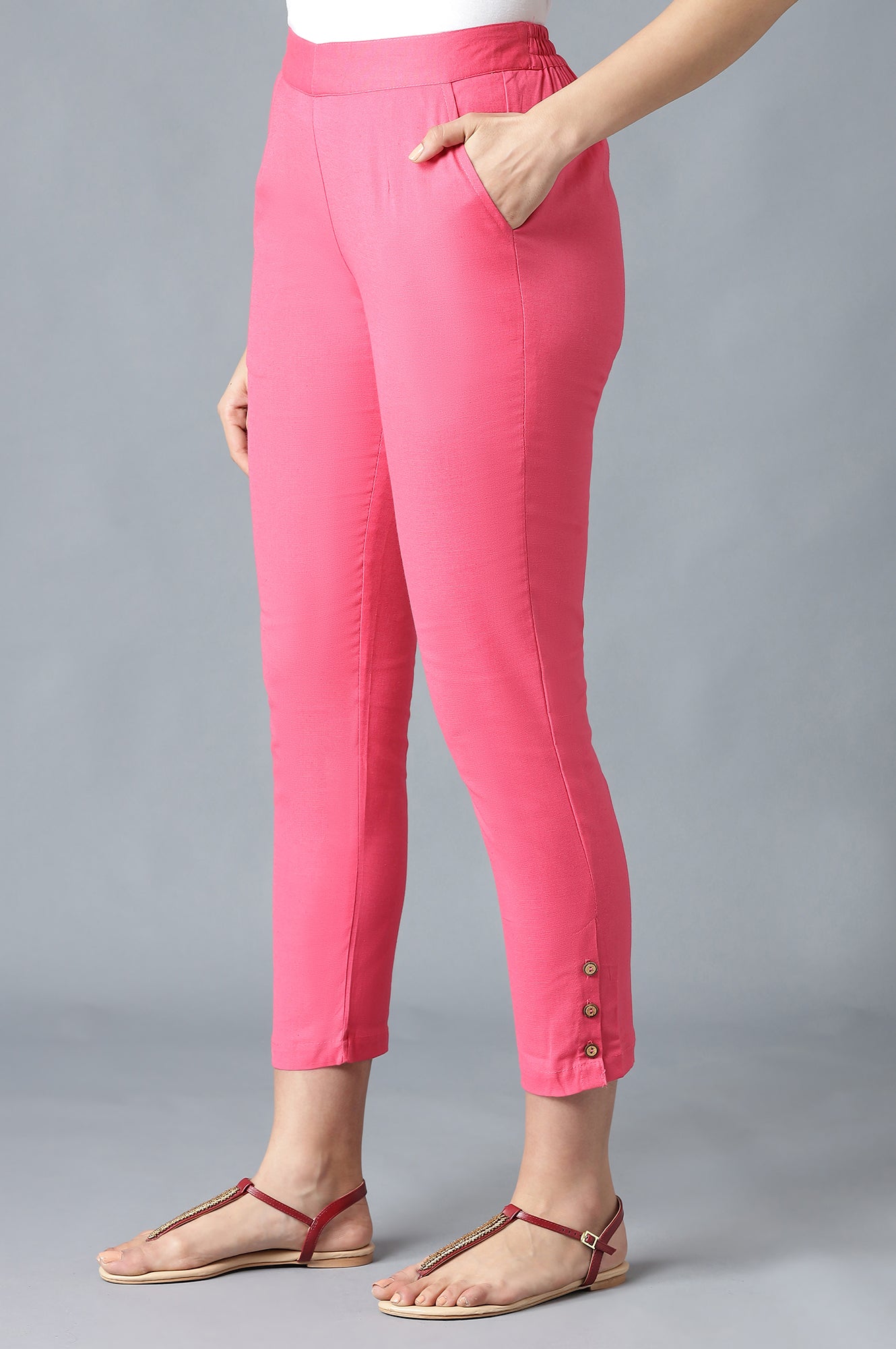 Pink Solid Trousers