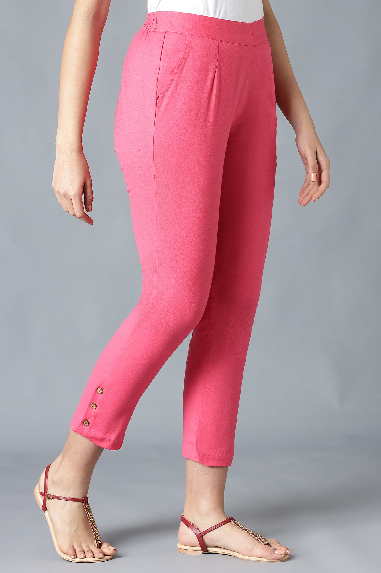 Pink Solid Trousers