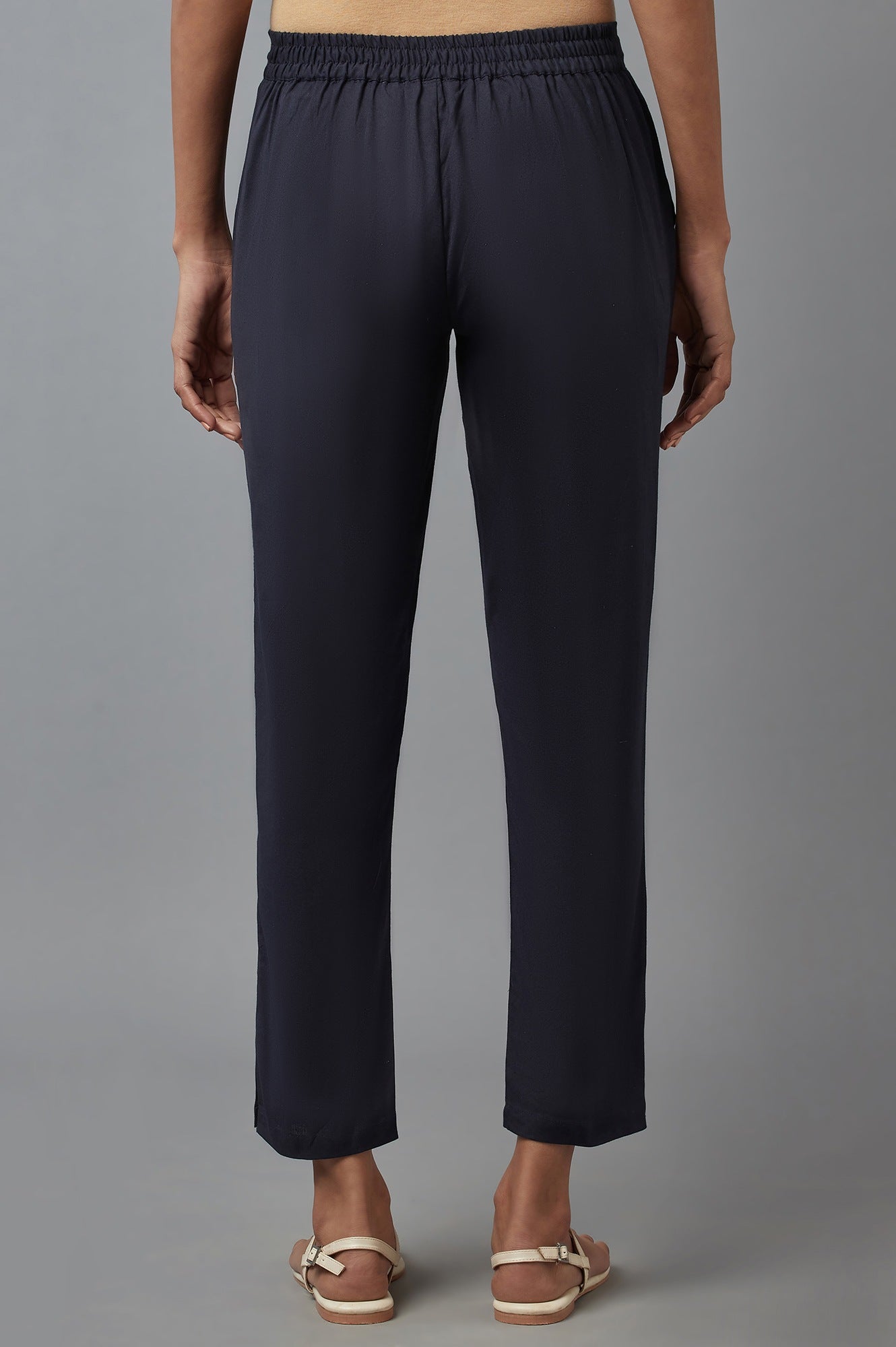 Navy Blue Solid Trousers