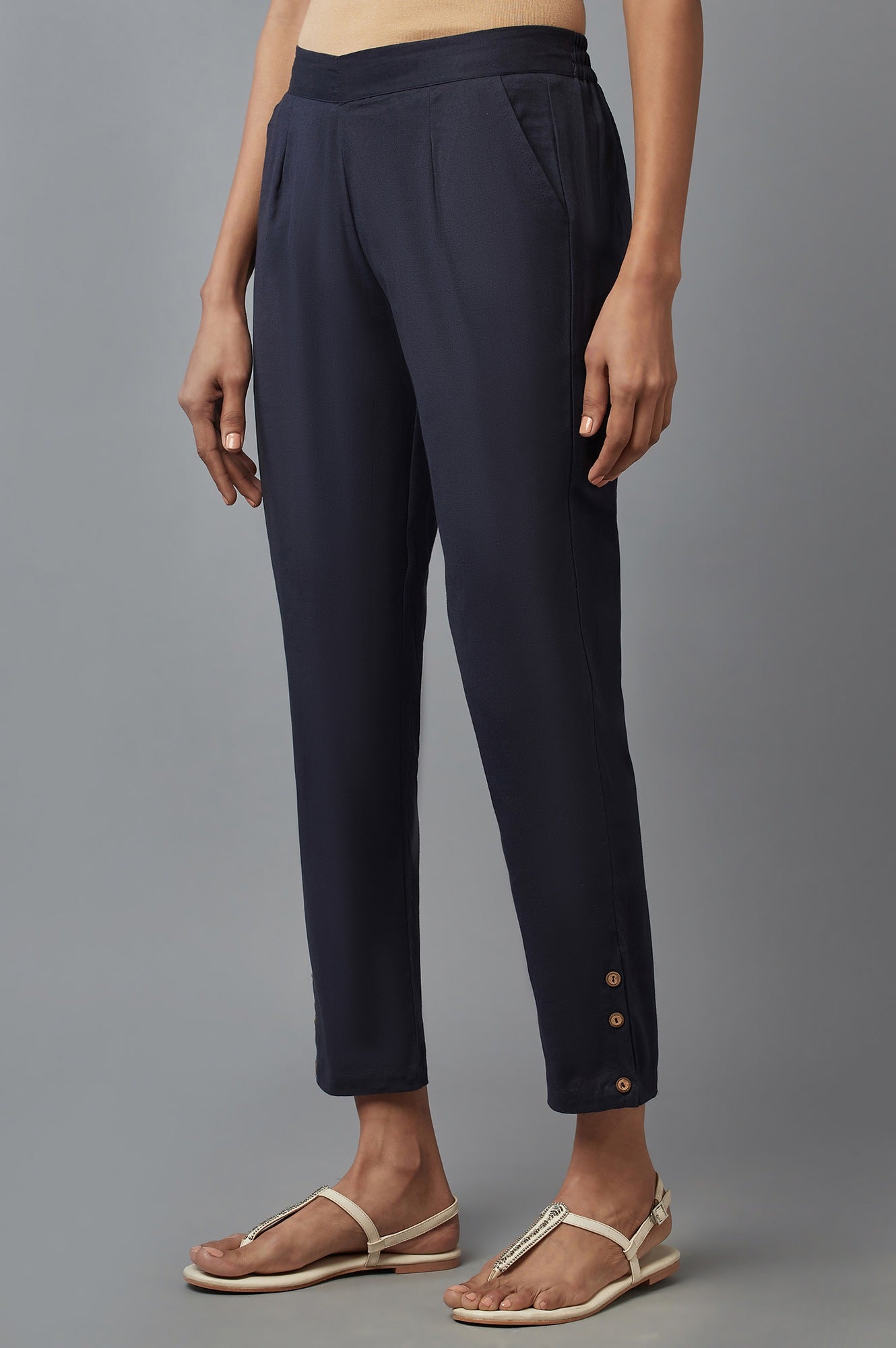 Navy Blue Solid Trousers