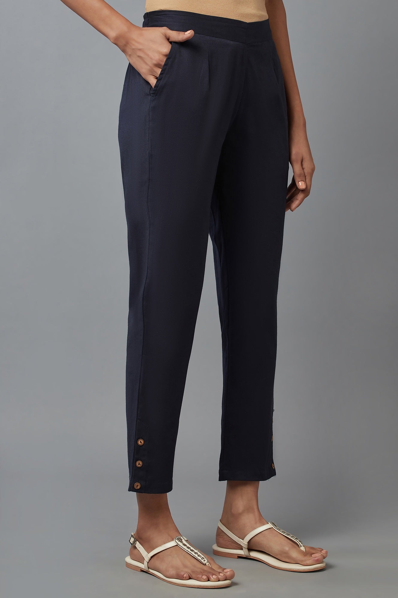 Navy Blue Solid Trousers