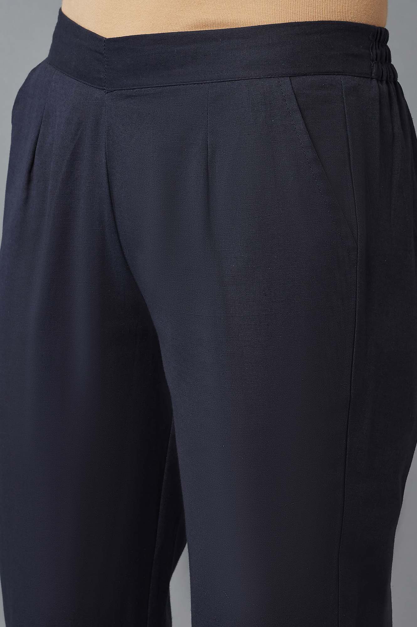 Navy Blue Solid Trousers