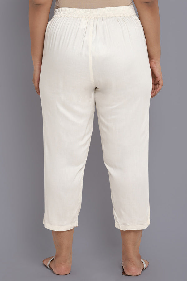 White Solid Trousers