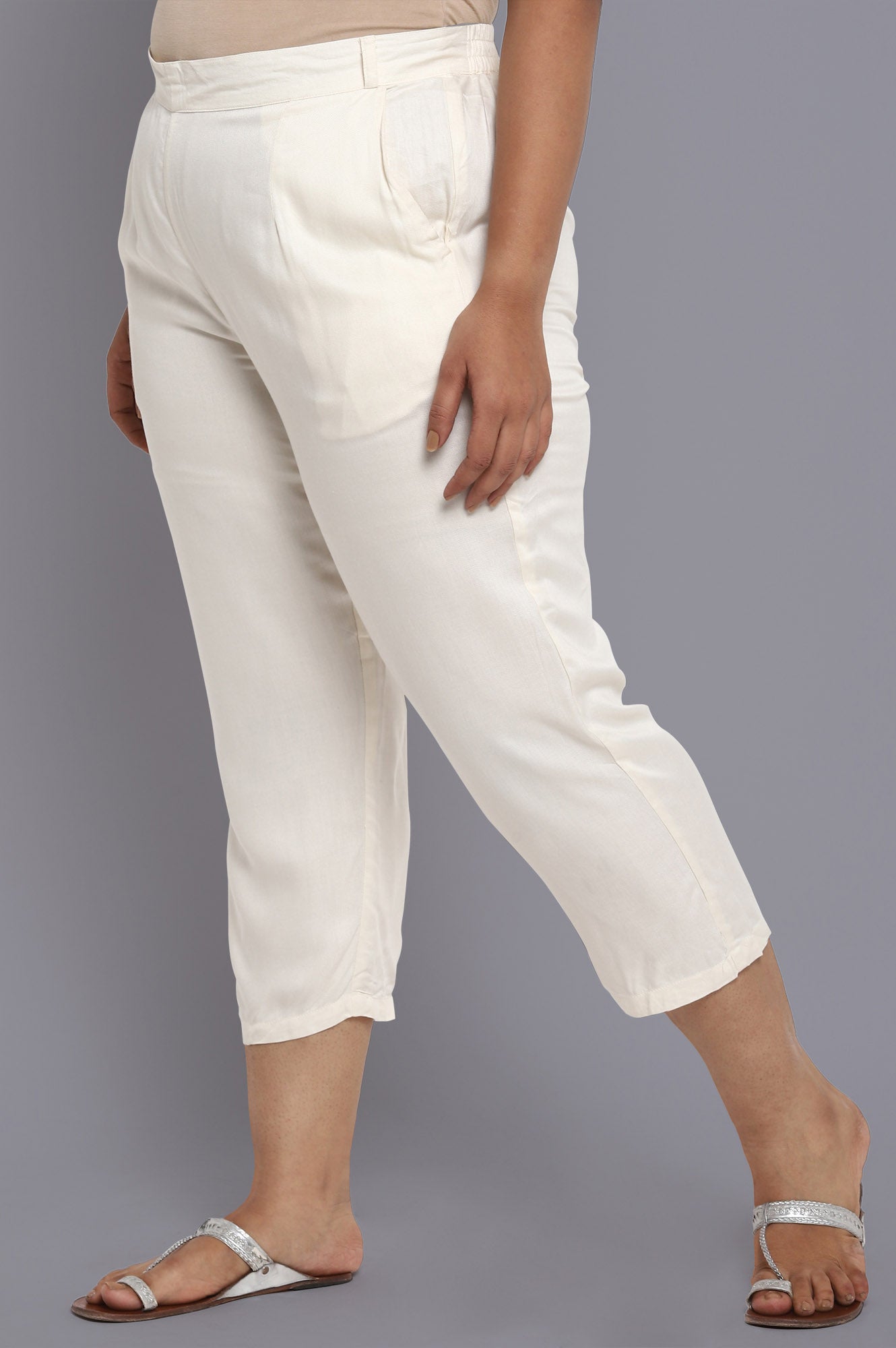 White Solid Trousers