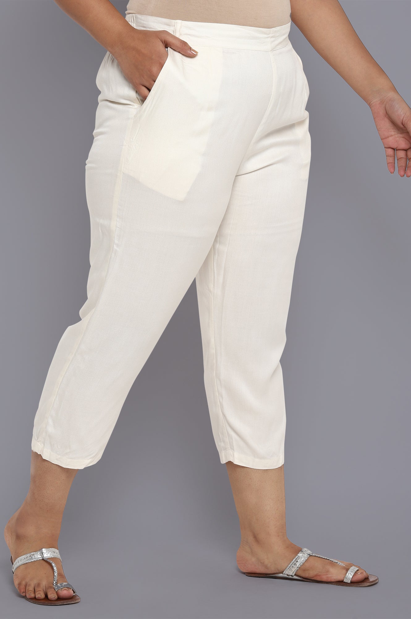 White Solid Trousers