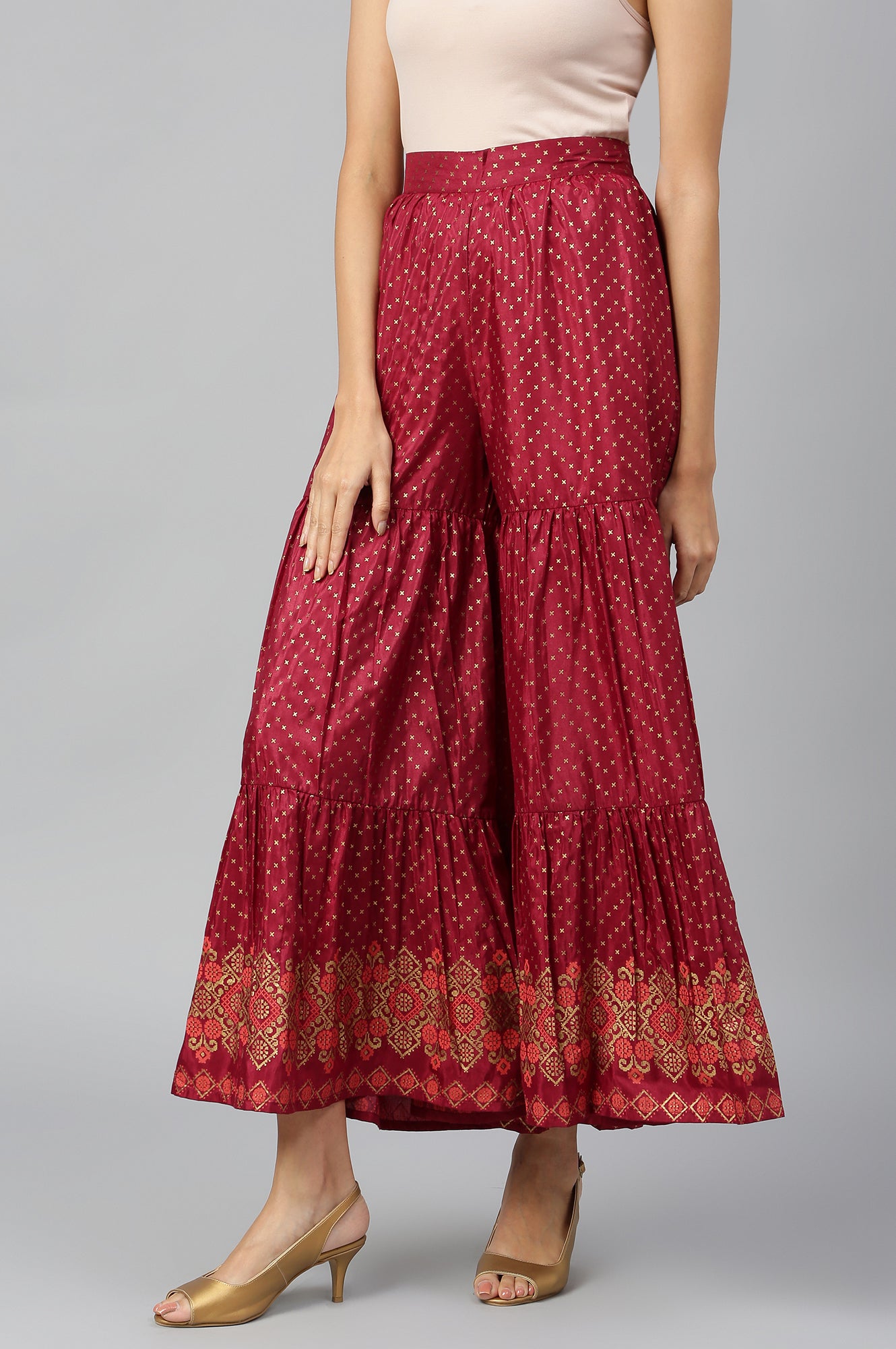 Maroon Printed Palazzos