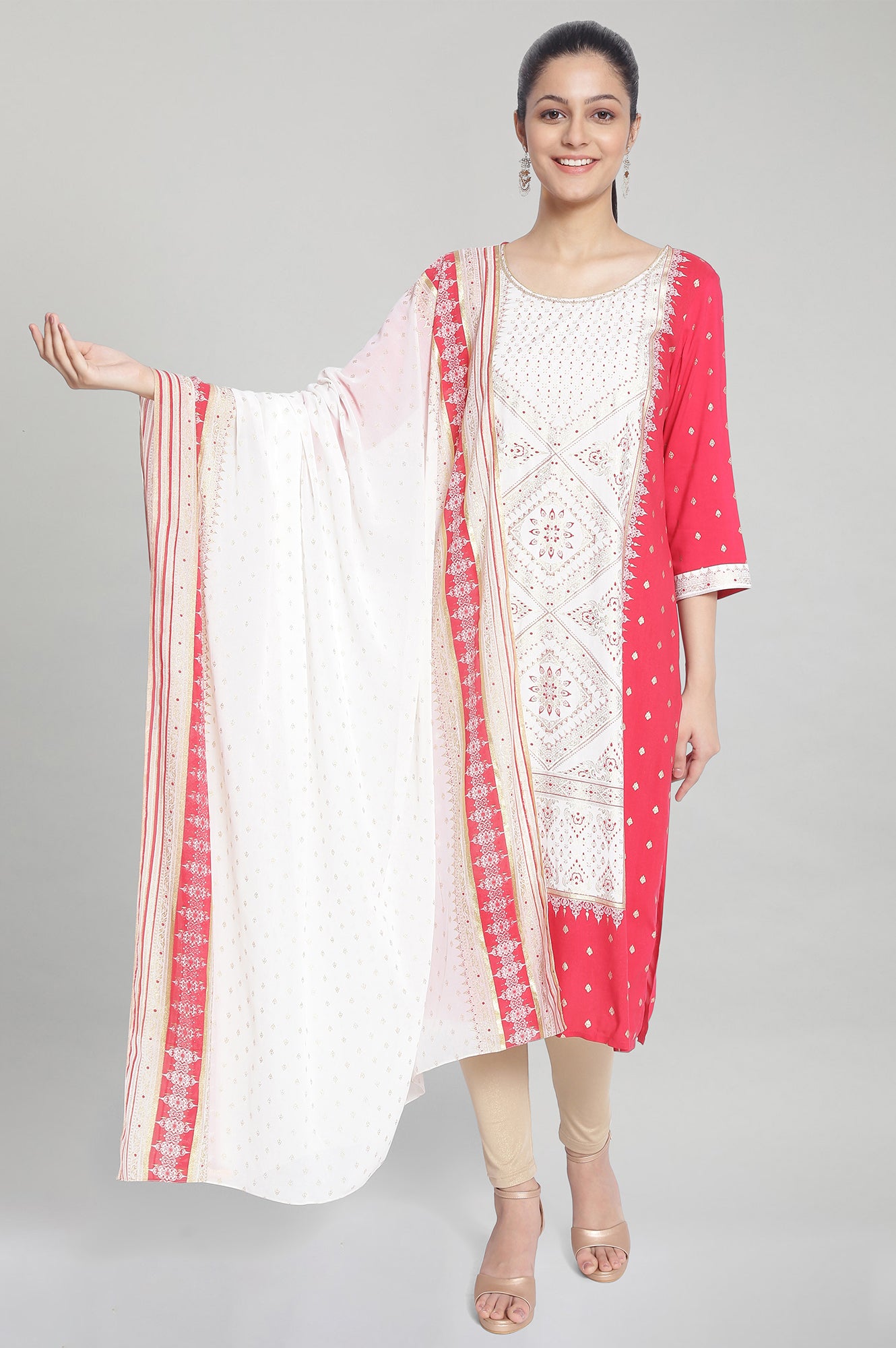 White Foil Print Dupatta