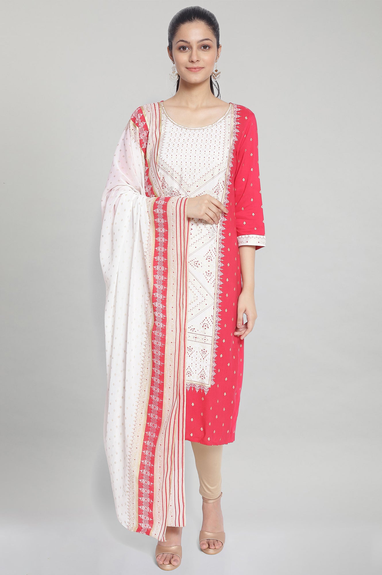 White Foil Print Dupatta