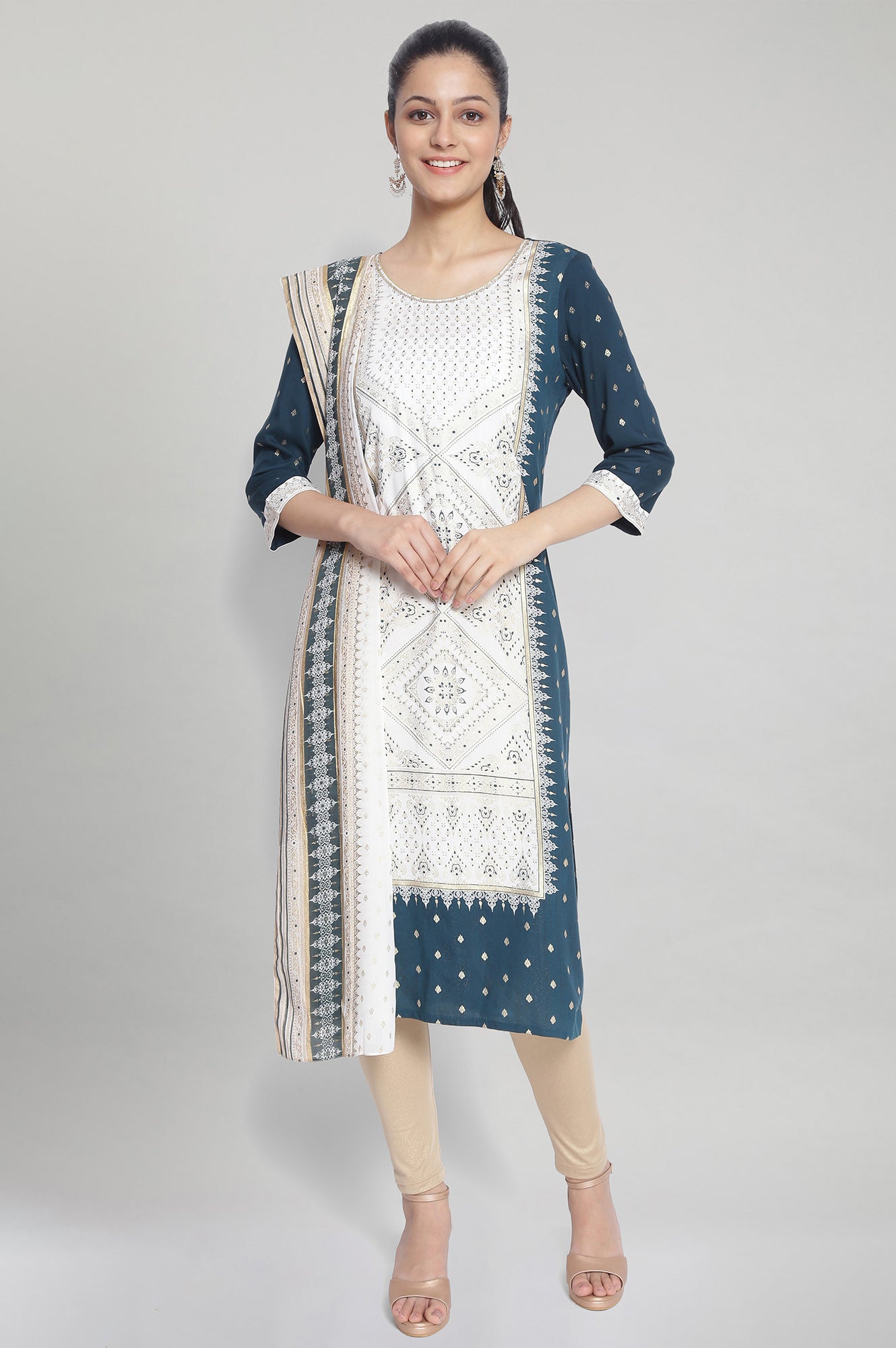 White Foil Print Dupatta