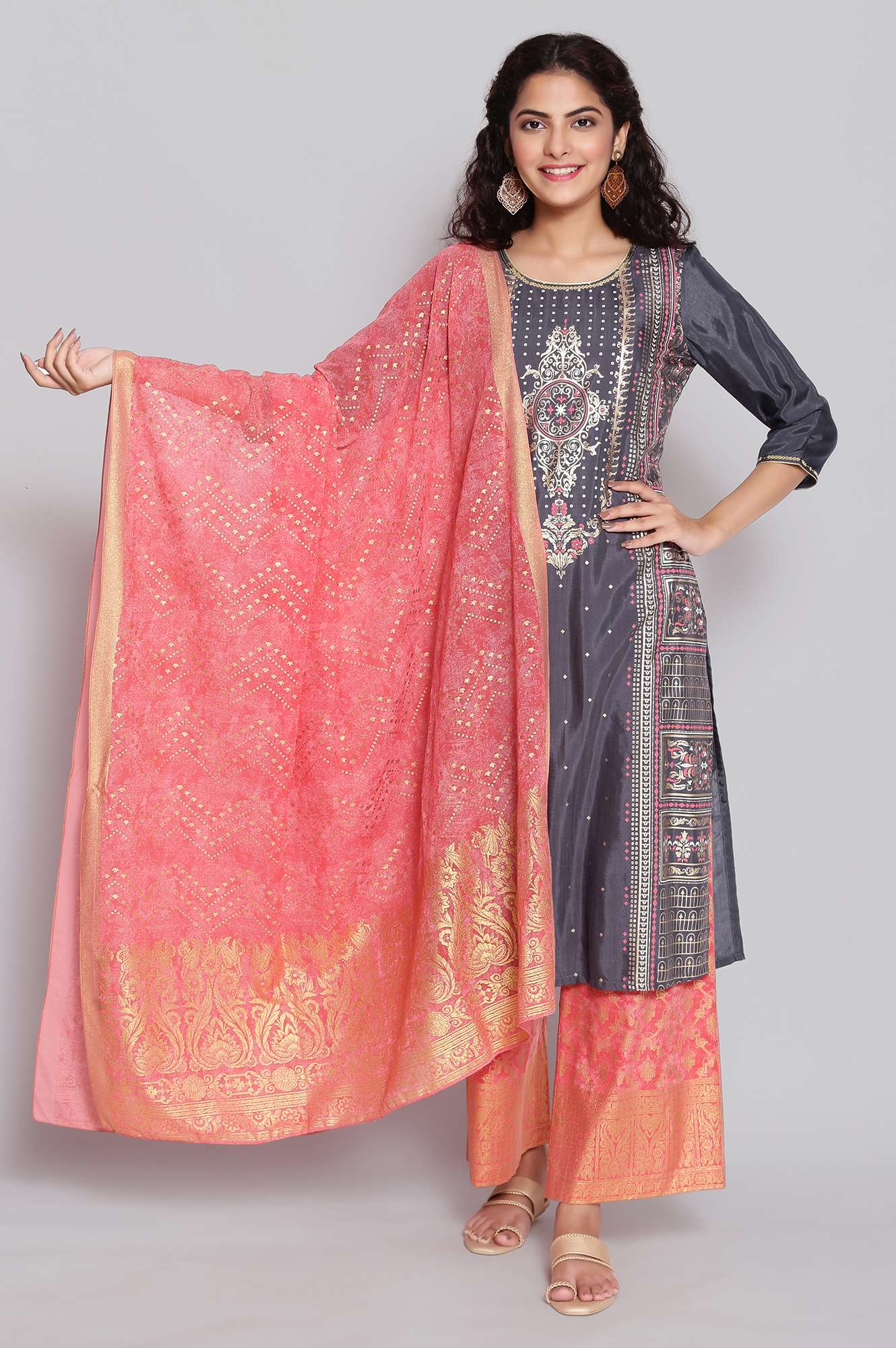 Pink Foil Print Dupatta